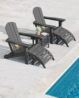 SERWALL 5-Piece Folding Adirondack Chair and Ottoman and Table Set, HDPE Adjustable Adirondack Chairs Set, Grey - Photo 8