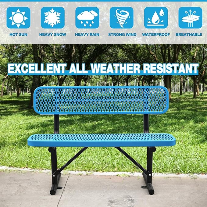 Thermoplastic Coated Iron Park Bench for Outside, Heavy Duty Metal Garden Bench - Photo 6