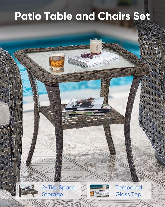 3 Pieces Patio Bistro Set Outdoor Swivel Rocker Patio Chairs with Side Table Patio Furniture for Deck Porch Garden - Photo 5