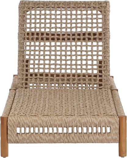 Christopher Knight Home Mercer Acacia Wood Chaise Lounge Chair Outdoor Set of 2, Poolside Sun Lounger Recliner with Wicker Seat, Patio Outdoor Chaise Lounge, Adjustable Backrest Sofa, Teak+Beige