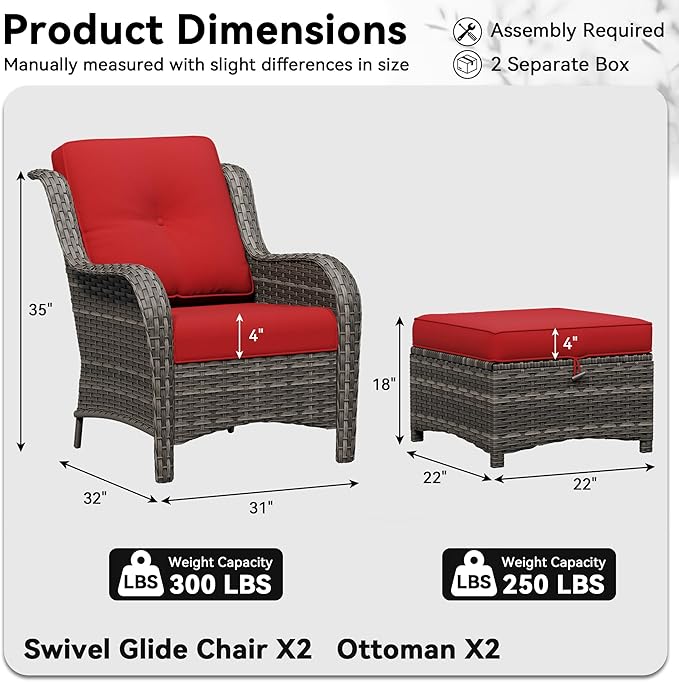 4 Piece Outdoor Wicker Patio Furniture Set, Patio Chairs Set with Thickened Olefin Cushions, High Back and Deep Seating - Photo 2
