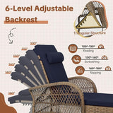 HOMEDIARY 3-Piece Outdoor Wicker Lounge Chair Set, Patio Chaise Loungers Set of 2 w/Side Table - Photo 3