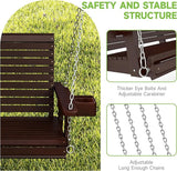 Real Relax Front Porch Swing, Wooden 3 Person Outdoor Hanging Patio Swing Chair with Cup Holders - Photo 5