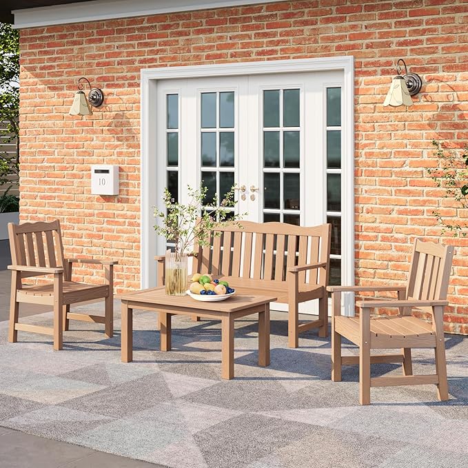 Stoog HIPS Outdoor Patio Dining Set, 4-Piece All-Weather Garden Bench, Chairs and Table Set - Photo 9