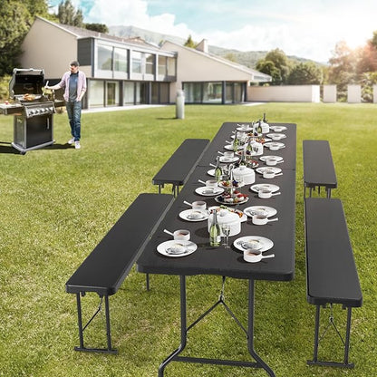 VINGLI 6 feet Plastic Folding Bench,Portable in/Outdoor Picnic Party Camping Dining Seat, Garden Soccer Multipurpose Entertaining Activities, Smooth HDPE Tabletop (2, Black, 6ft)