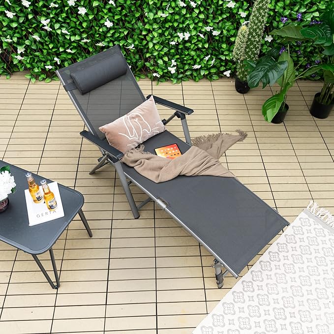 Tangkula 2PCS Outdoor Aluminum Chaise Lounge Chair, Patio Folding Chaise with 8 Back and 2 Leg Adjustable Positions, Lounge Recliner with Quick-Drying Fabric for Poolside, Backyard, Beach