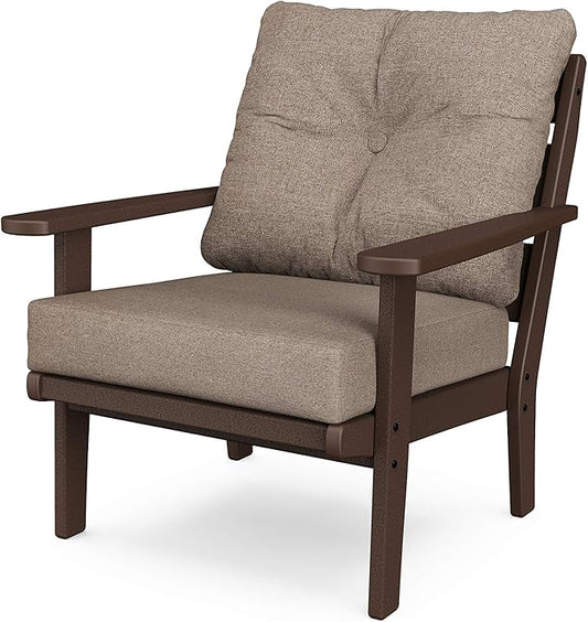 POLYWOOD Lakeside Deep Seating Chair, Mahogany/Spiced Burlap - Oversized Outdoor Patio Furniture - HDPE Resin Composite Adirondack Style Lounge Chair for Deck, Dock, Garden & Backyard