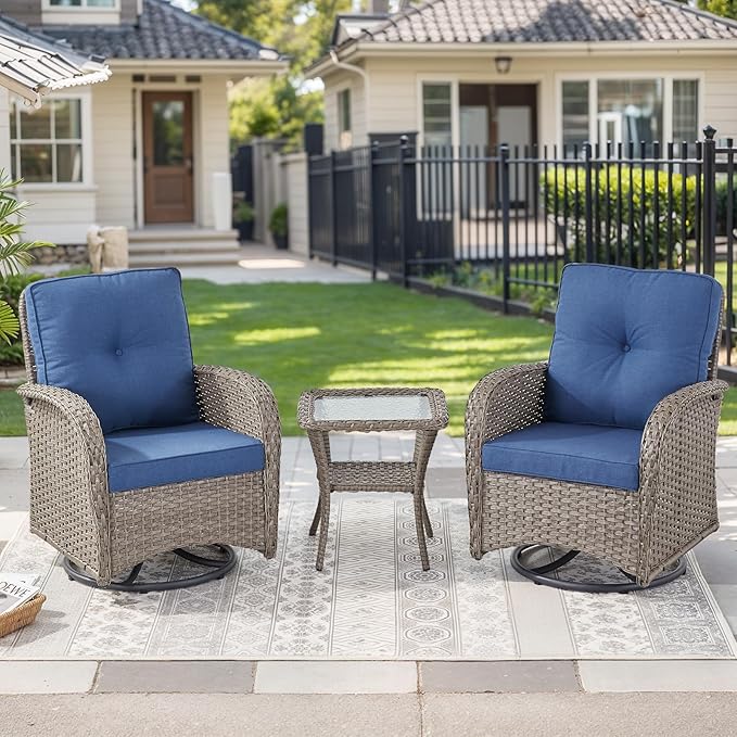 HUMMUH Patio Side Table Outdoor PE Wicker,Rattan End Table Glass Top Coffee Table with Storage Grey