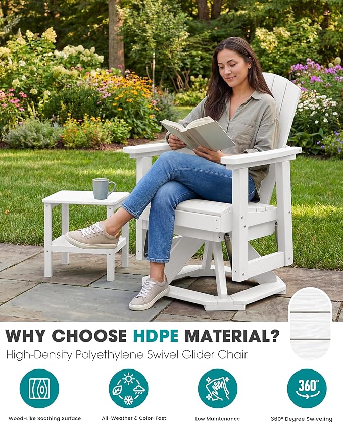 SERWALL Adirondack Swivel Glider Chair, HDPE Glider for Outdoor, All-Weather Glider Chair for Porch, Balcony - Photo 4