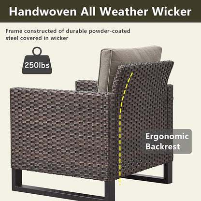 Rilyson Wicker Outdoor Patio Chairs Set of 2-2 Piece Rattan Chairs with Waterproof Wicker,Comfortable Cushions and Sturdy Metal Frame for Outside Porch Deck Backyard(Brown/Grey)