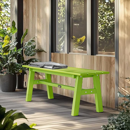 VINGLI 47” Outdoor Bench Garden Bench HDPE Porch Bench w/Metal Legs, Poly Lumber Patio Bench, 660 LBS Capacity Outdoor Backless Bench(Green)