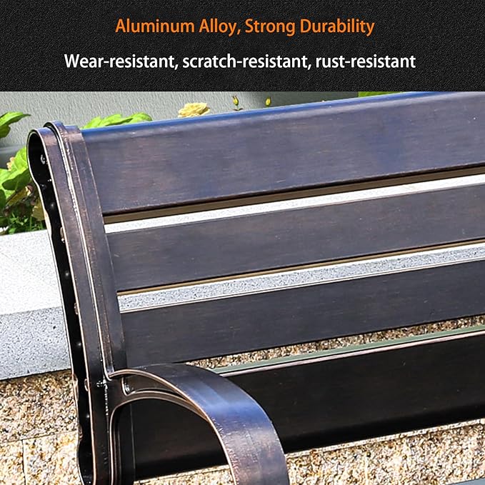 Outdoor Bench Chair Cast Aluminum Garden Bench Patio Bench All-Weather Park Bench for Backyard Porch Lawn (100cm Rose Park Bench)