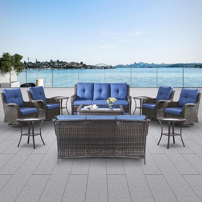 Belord 13 Piece Wicker Patio Furniture Set, Outdoor Swivel Rocker Chairs Set of 4 with Ottomans and Rattan Couch - Photo 2