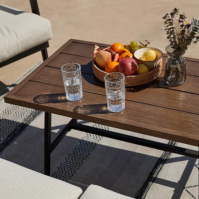 NATURAL EXPRESSIONS Outdoor Coffee Table Woodgrain Patio Metal Table All Weather Backyard Conversation, 36 inches, for Balcony, Poolside, Deck, Garden, Indoor, Ootdoor, Brown.