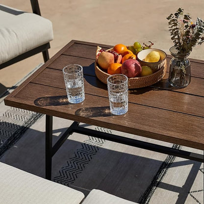 NATURAL EXPRESSIONS Outdoor Coffee Table Woodgrain Patio Metal Table All Weather Backyard Conversation, 36 inches, for Balcony, Poolside, Deck, Garden, Indoor, Ootdoor, Brown.