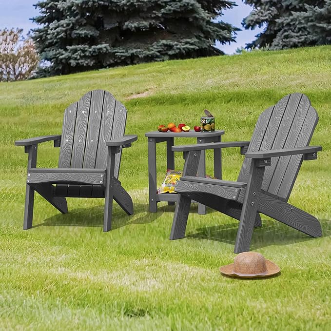 LUE BONA Kids Adirondack Chair Set of 2, Gray Poly Lumber Plastic Adirondack Chair, Toddler Adirondack Chair Weather Resistant, Kids Outdoor Patio Adirondack Lounge Chair for Balcony, Backyard