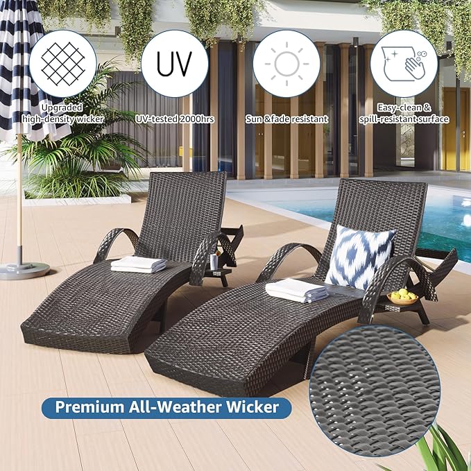 80.3" Chaise Lounge Outdoor Set of 6, Wicker Pool Lounge Chairs Outdoor with Pull-Out Side Table - Photo 7