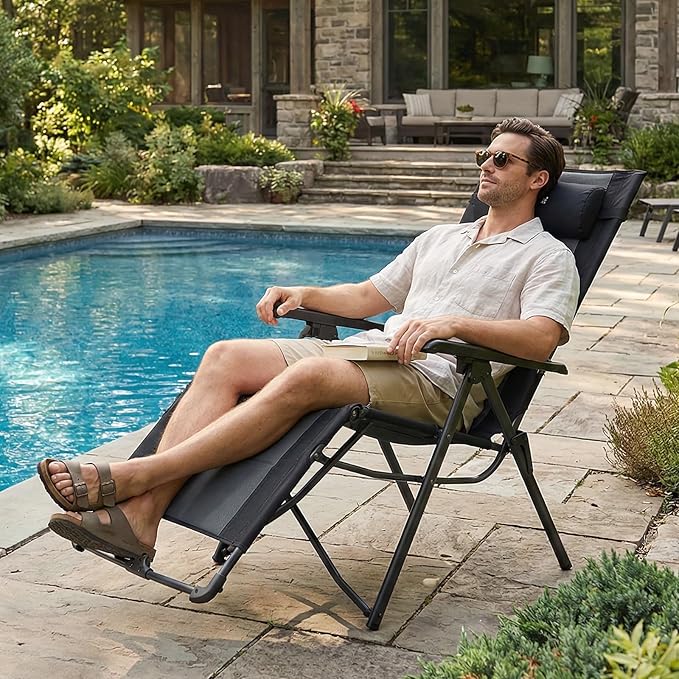 Portal Portable Zero Gravity Chair, Lounge Chair Outdoor Oversized Zero Gravity Chair Folding Lounge Chair with Adjustable Pillows and Cup Holder for Poolside Backyard and Lawn, Support 350lbs