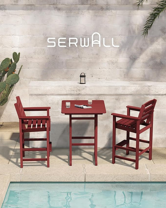 SERWALL Tall Adirondack Chairs Set of 2, Balcony Adirondack Chairs Set, Outdoor Bar Height Barstools Chair Set for Bistro, Poolside, Garden, Dark Red