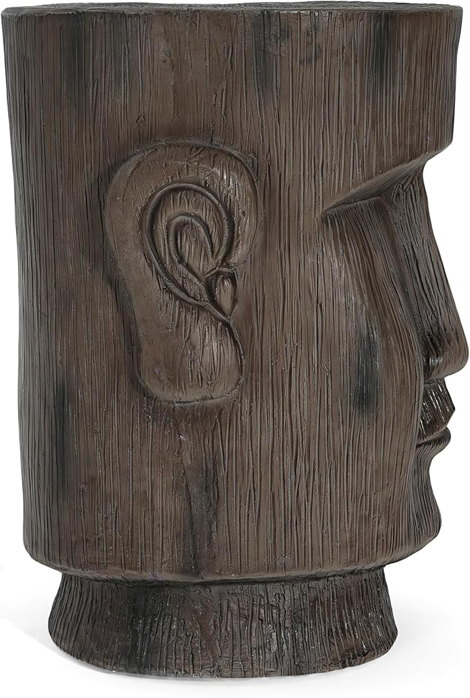 Christopher Knight Home Myan Concrete Outdoor Side Table, MGO Moai Statue Pedestal End Table, Small Coffee Table for Patio Garden, Easter Island Moai Outdoor Plant Stand for Balcony Yard Lawn, Grey