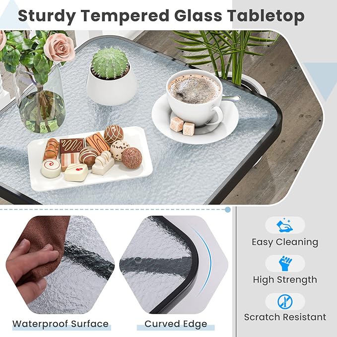 Tangkula Outdoor Side Table, 20 Inches Square End Table with Tempered Glass Top, Metal Frame - Photo 5