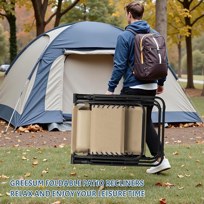 Greesum Zero Gravity Chairs Set of 2 Adjustable Steel Mesh Recliners Beach Deck Lawn Camping Patio Foldable Lounge Chair with Cup Holder Trays and Pillows,Cream-Coloured