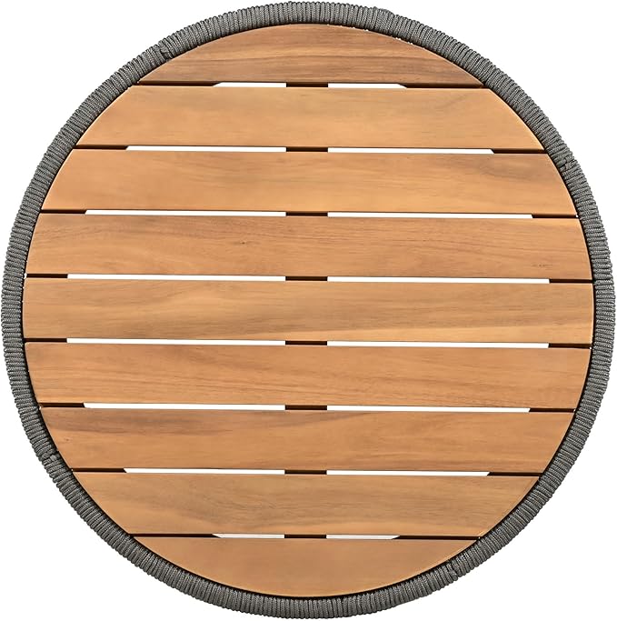 LUMISOL Rattan Rope & Acacia Wood Coffee Table for Outdoor, Patio Center Table with Wood Top, 26" Cocktail Table for Garden, Yard, Balcony, Teak+ Grey