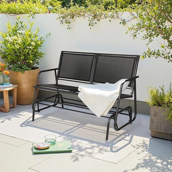 2-Person Outdoor Glider Bench - Patio Loveseat Swing Chair with Textilene Fabric & Powder-Coated Steel Frame - for - Photo 1