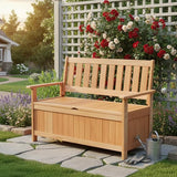 Tangkula 48 Inch Outdoor Wood Storage Bench Deck Box, Wooden Storage Loveseat with 34.2 Gal Inner Space - Photo 2