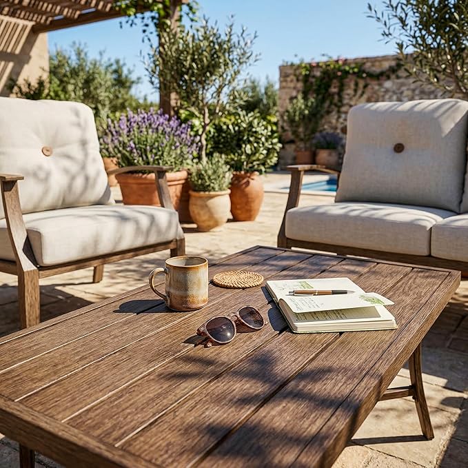 Outdoor Aluminum Conversation Sofa Set, 4-Piece Patio Sofa with Zippered Cushion and Coffee Table, for Porch Garden Backyard Balcony and Poolside, Beige