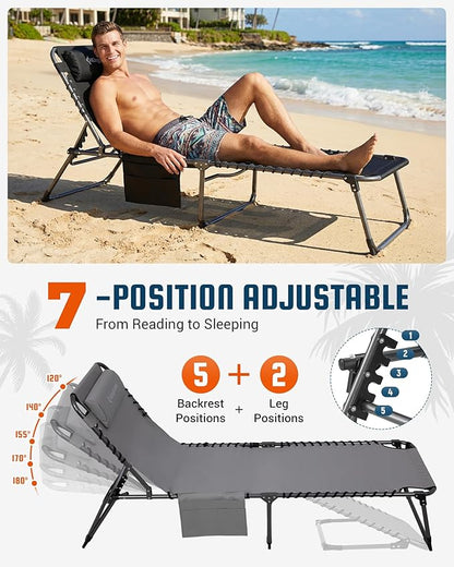 KingCamp Lounge Chair Outdoor,400LBS Tanning Chairs for Outside,Adjustable 5-Position Patio Lounge Chair Sunbathing Chase Lounge Chair Outdoor for Outside Beach Patio Sun Bathing Pool Backyard