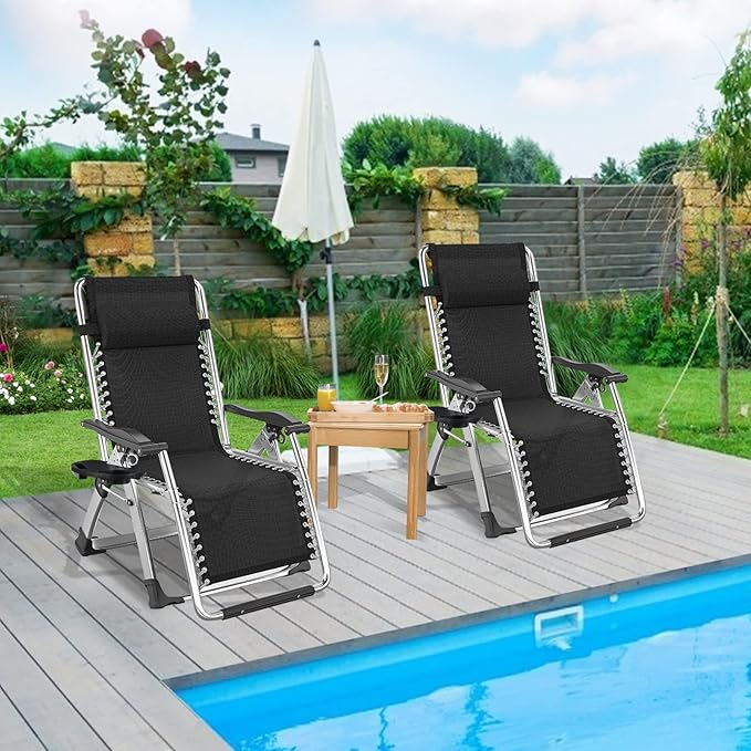 ABORON 2 Pack Zero Gravity Chair, Outdoor Lounge Chairs Sun Loungers with Removable Cushion, Headrest, Cup Holder - Photo 8