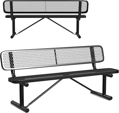 Leisure Craft Metal Outdoor Bench with Back - 6 Foot Heavy Duty Bench Seating for Garden, Porch, Picnic, Park, Expanded Metal, Thermoplastic Coating, Commercial Grade Furniture Made in USA - Black