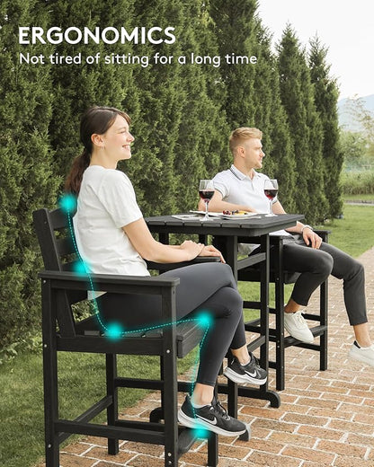 SERWALL Tall Adirondack Chairs Set of 2, Weather Resistance Outdoor Bar Stools, Black
