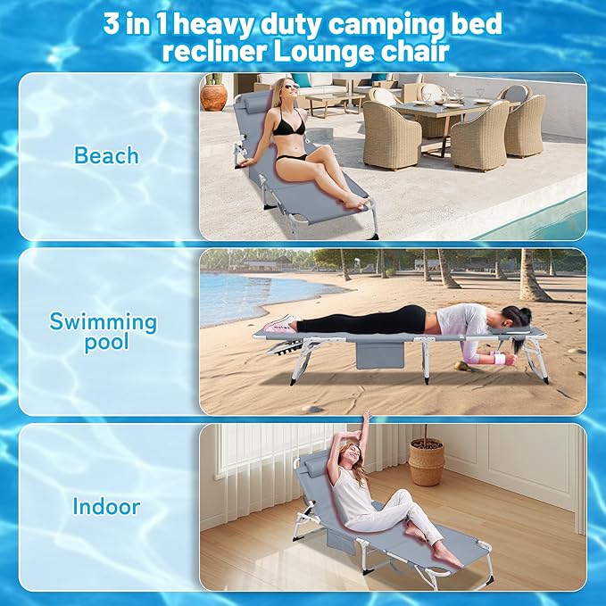 3-in-1 Oversized Sun Tanning Chair with Mat & Face Hole - Photo 5