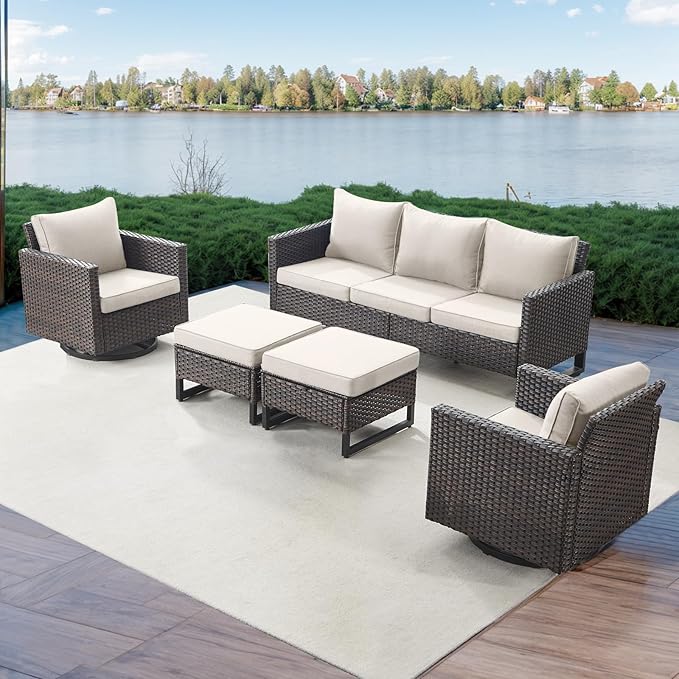 Rilyson Wicker Outdoor Patio Furniture Set - 5 Piece Patio Conversation Set with 2 Swivel Rocker Chairs - Photo 7