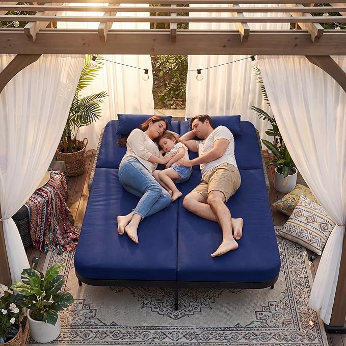 RADIATA 51.2" Outdoor Loveseat Sofa Bed, PE Wicker Patio Daybed with 2-Person Double Chaise Lounge - Photo 3
