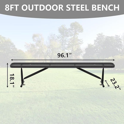 8FT Outdoor Bench, Metal Park Bench for Sitting Area Convert a Bench Heavy-Duty School Benches Commercial Rectangular Bench for Patio Porch Backyard Sports Church Locker Room Shopping Centers