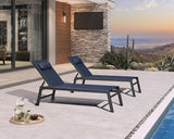 PURPLE LEAF Outdoor Oversized Lounge Chair Set of 3 Patio Chaise Pool Lounger Aluminum Frame with Side Table and Wheels - Photo 2