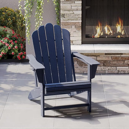 Costaelm Outdoor Patio HDPE Adirondack Chair with Cup Holder, Navy Blue