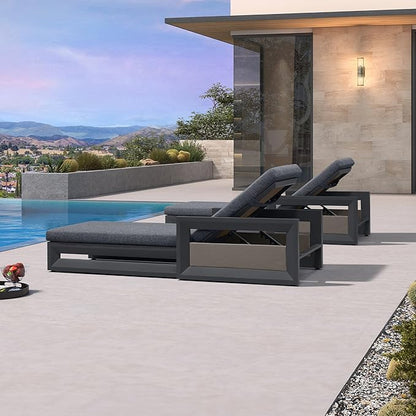 PURPLE LEAF Outdoor Chaise Lounge Set of 2 Reclining 2 in 1 Design Lounger Chair with Cushion Deluxe Aluminum Oversize Pool Lounge Chairs with Armrests & Backrest for Patio Poolside Backyard, Grey