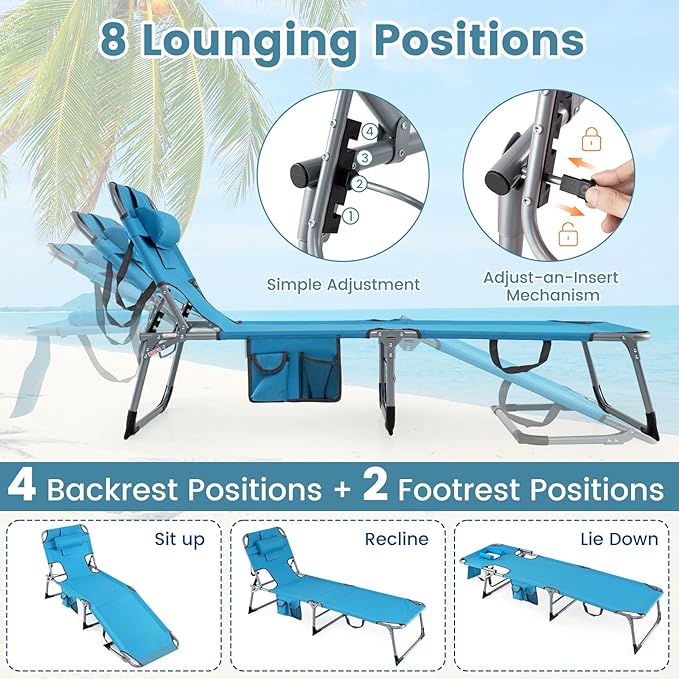 Giantex Face Down Tanning Chair, Folding Beach Lounge Chair w/ 4-Position Adjustable Backrest - Photo 5