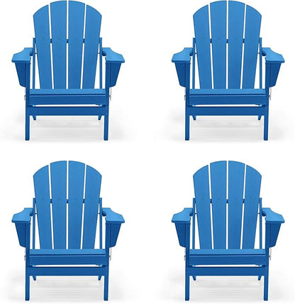WO WESTIN OUTDOOR HDPE Laguna Outdoor Folding Poly Adirondack Chair (Set of 4), Pacific Blue