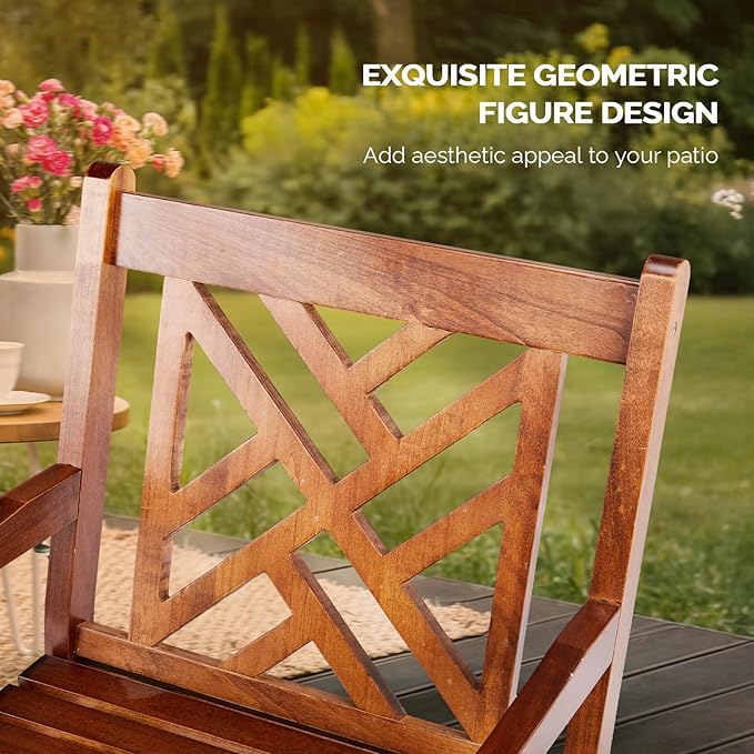 VINGLI Outdoor Dining Chairs Set of 4, Heavy Duty 330 LBS Wooden Patio Chairs with Comfortable Backrest, Solid Wood Patio Dining Chairs Garden Chairs for Yard, Front Porch and Deck (Teak, 4 PCS)