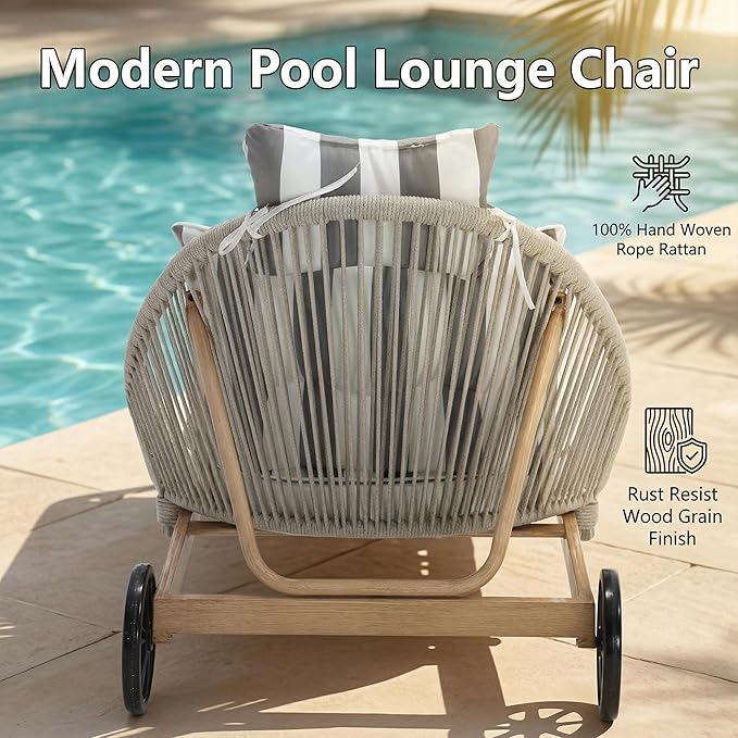 Outdoor Chaise Lounge Chairs Set of 2, Lounge Chair Outdoor with Cushions, Wicker Outdoor Chaise Lounger - Photo 9