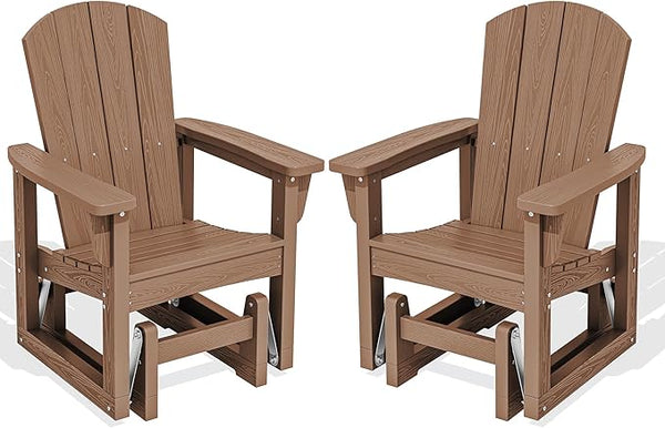 SERWALL Outdoor Glider Chair Set of 2, HDPE Wood-Like Patio Glider Rocker All-Weather Porch Glider for Outside, Brown - Photo 1