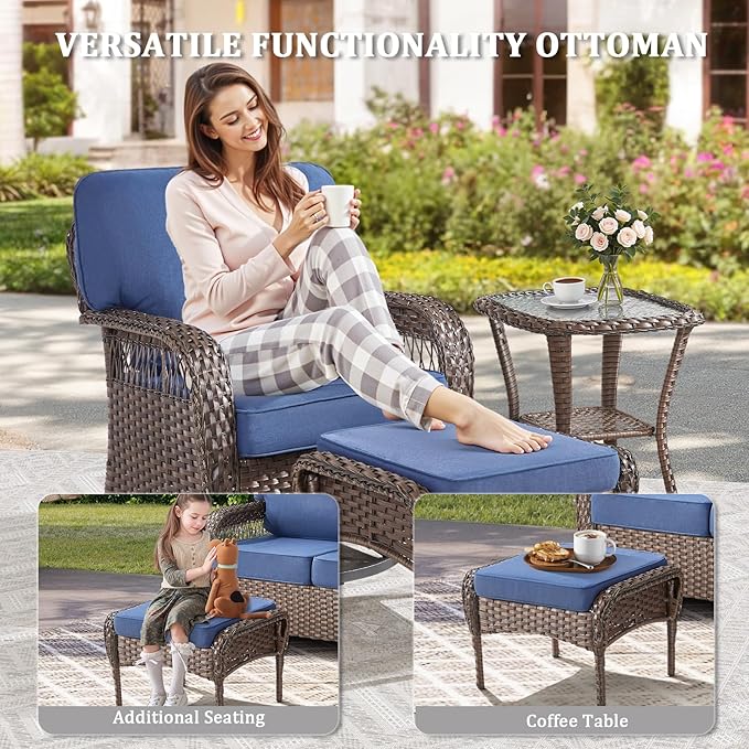 Patio Furniture Set with Fire Pit Table - 7 Pieces All-Weather Wicker Outdoor Furniture with High Back Swivel Chairs - Photo 3