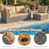 Tangkula 86.5" Large 3-Seat Patio Wicker Sofa, 3 Pieces PE Rattan Sectional Furniture Set with Cup Holder & Wood Armrest - Photo 9