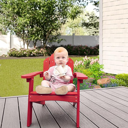 LUE BONA Kids Adirondack Chair Set of 2, Red Poly Lumber Plastic Weather Resistant Toddler Outdoor Patio Lounge Chair for Balcony, Backyard