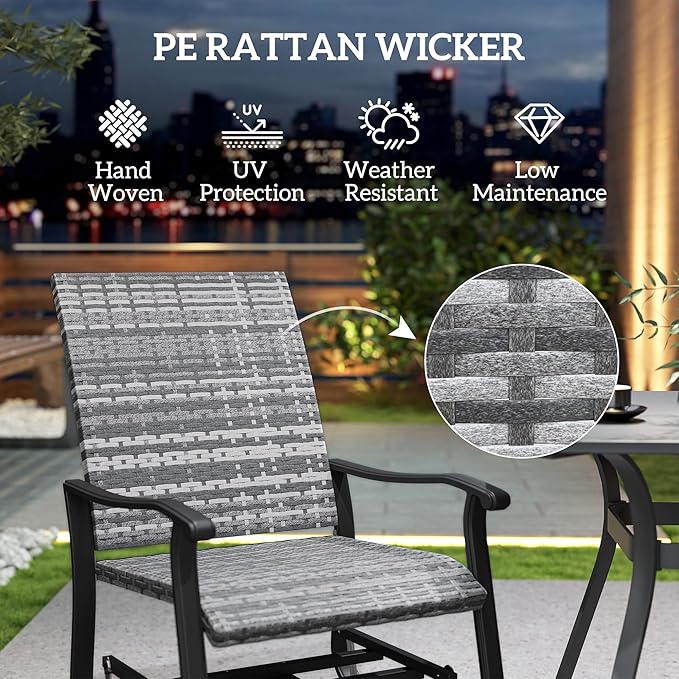Outsunny Patio Glider Chair Set of 2, Wicker Rattan Outdoor Swivel Chair with Steel Frame, High Back, Armrests - Photo 5